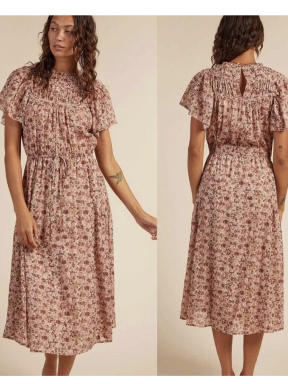 Trovata Birds of Paradise “Nancy” Dress Small (“Canyon,” Pink and mauve color)